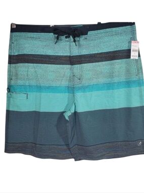 Amplify Board Shorts Mens XL Black Teal Striped Lightweight Stretch Casual New